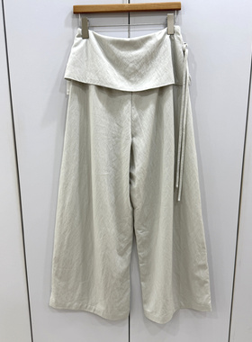 K5052-1欧货高腰系带阔腿裤女夏季垂感显瘦宽松休闲屁帘直筒长裤