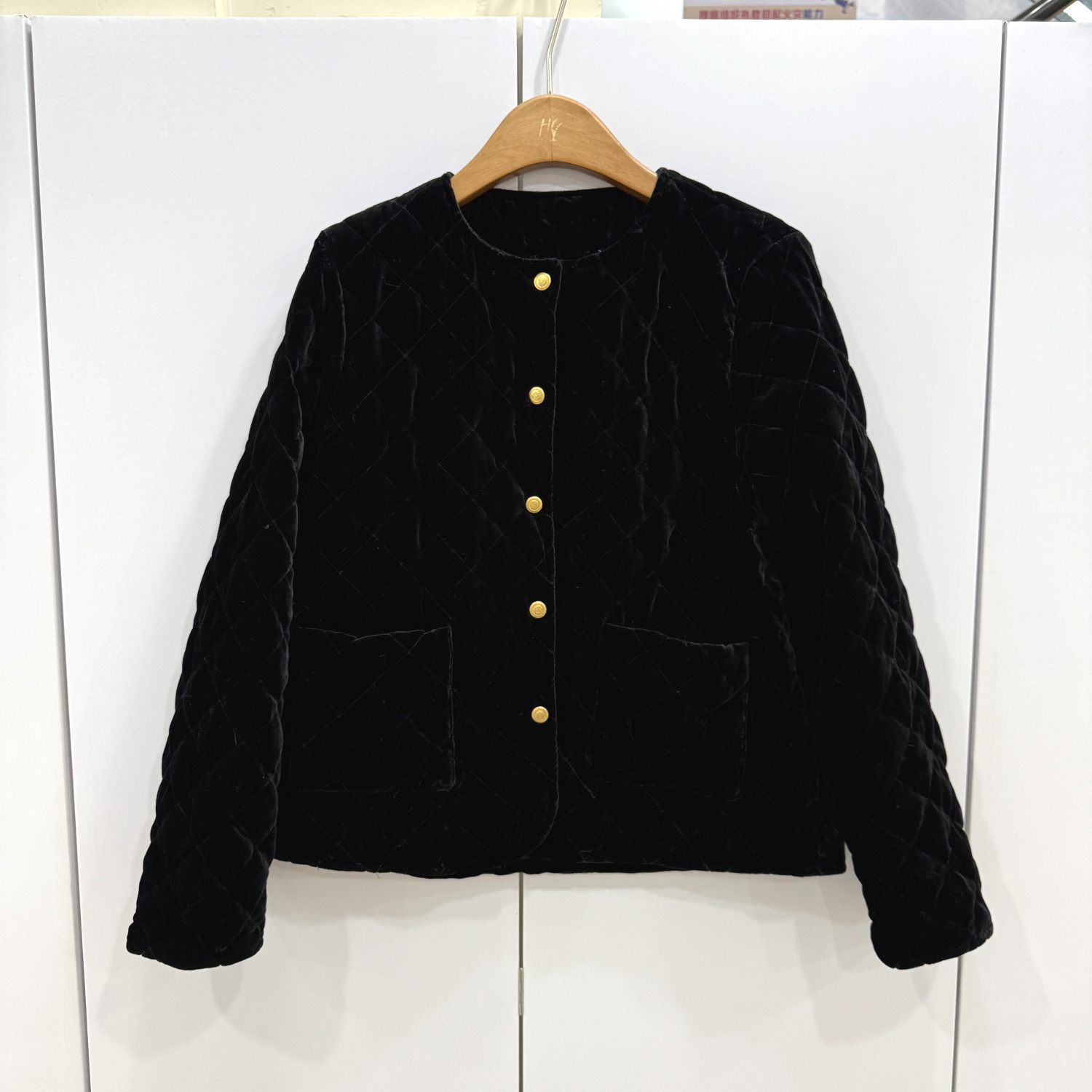 L6693欧洲站25冬时尚单排扣圆领菱形格桑蚕丝丝绒鹅绒短装羽绒服