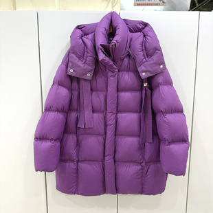 JD851欧洲站25冬飘带可拆卸连帽云朵泡芙阔版 龟背休闲中长羽绒服