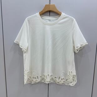重工钉珠下摆镂空花圆领短袖 T恤上衣女 欧洲站2026春夏时尚 37046