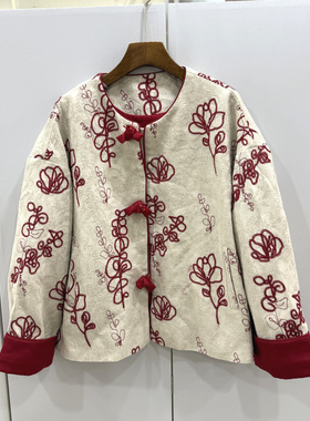 72850欧洲站2026春新款时尚圆领蝴蝶结三粒扣重工刺绣亚麻棉外套