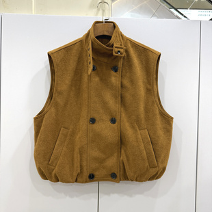 ZZM602欧洲站2025冬时尚 麂皮绒马甲外套 双排扣立领加羽绒休闲短装