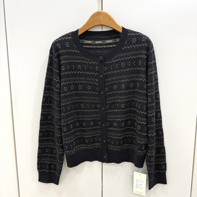 190-95808 欧洲站2026春时尚圆领波浪纹气质显瘦开衫简约针织上衣