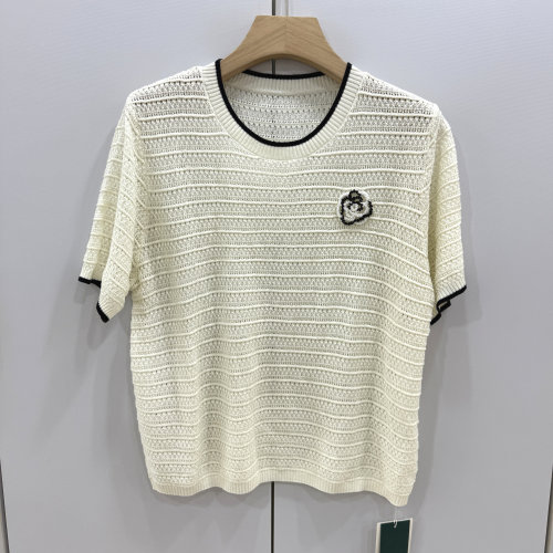 455-61150 欧货2026夏季新款时尚百搭圆领镂空钉珠显瘦短袖针织衫