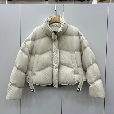 5566 欧洲站2025冬新款时尚洋气百搭拼接牛仔下摆短款羽绒服外套