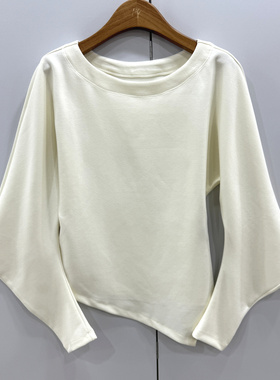 L68896欧洲站2026时尚圆领不规则下摆弯刀袖百搭宽松显瘦T恤上衣
