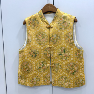 JD751欧洲站2026春重工钉珠刺绣花盘扣立领提花国风百搭马甲外套