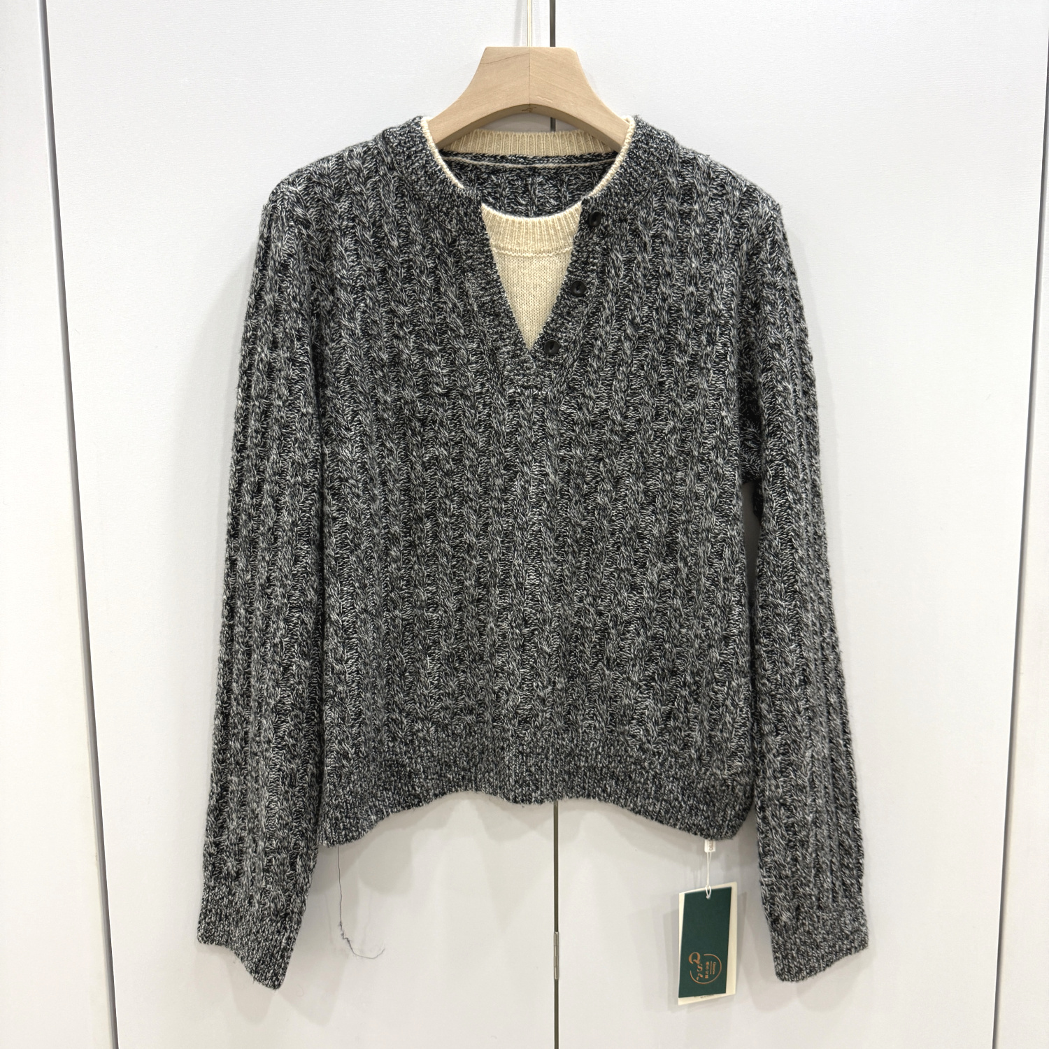 813-8816 欧洲站2025冬新款时尚气质假两件撞色麻花全羊毛针织衫