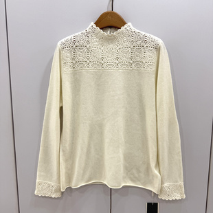 半高领拼镂空钩花气质显瘦羊毛针织打底衫 266 5326欧洲站25冬新款