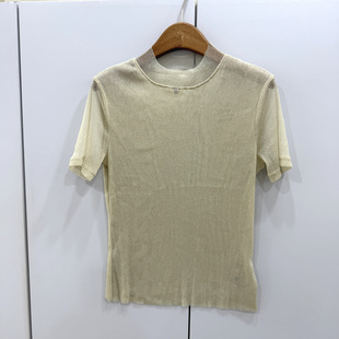 立领修身 显瘦弹力高级感亮丝短袖 T恤上衣 903欧洲站2026春夏时尚