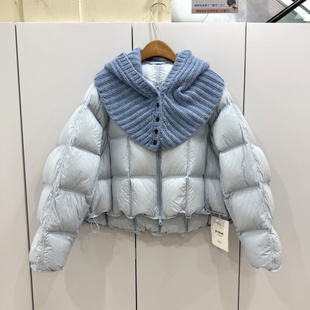 加厚泡芙羽绒服女 百搭针织围脖连帽短款 PINK 89165欧洲站25冬时尚