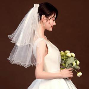 领证头纱高级感小个子2024新款韩式新娘结婚头饰超仙森系婚纱旅拍