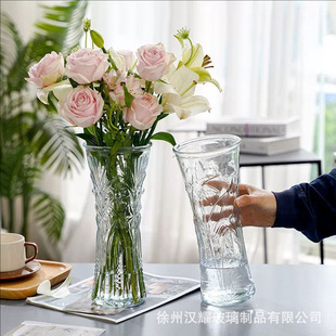 特大号简约玻璃花瓶透明水养北欧花瓶创意富贵竹插花家用客厅摆件