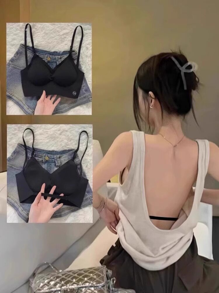 U型美背内衣女夏薄款小胸聚拢2023新款背心一体文胸可外穿大露背