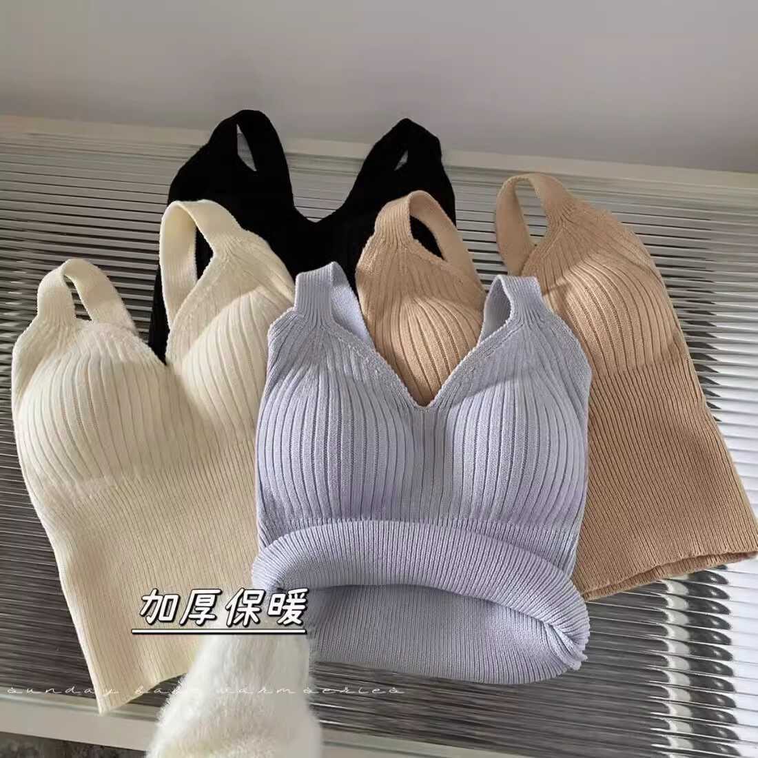 秋冬新款带胸垫加绒针织吊带女内搭外穿美背内衣打底毛衣保暖背心