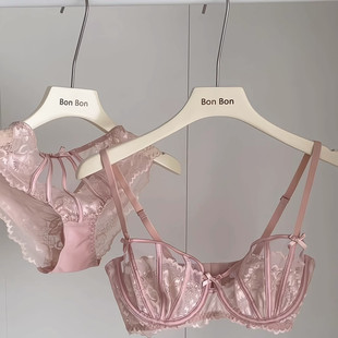 法式内衣性感夏超薄大胸显小文胸收副乳防下垂蕾丝有钢圈文胸套装