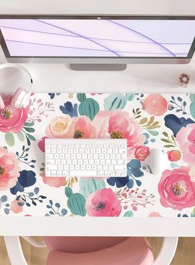 Large Mouse Pad, Pink Floral Desk Mat for Desktop, Women Gir