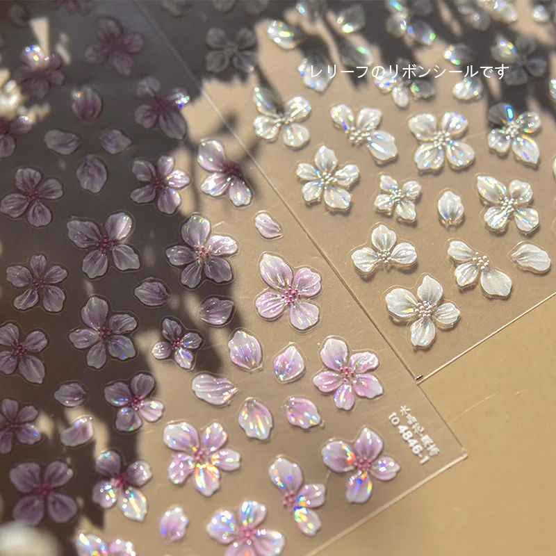 TSZS 3D Lovely Spring Flower Nail Art Stickers Pink White Cr