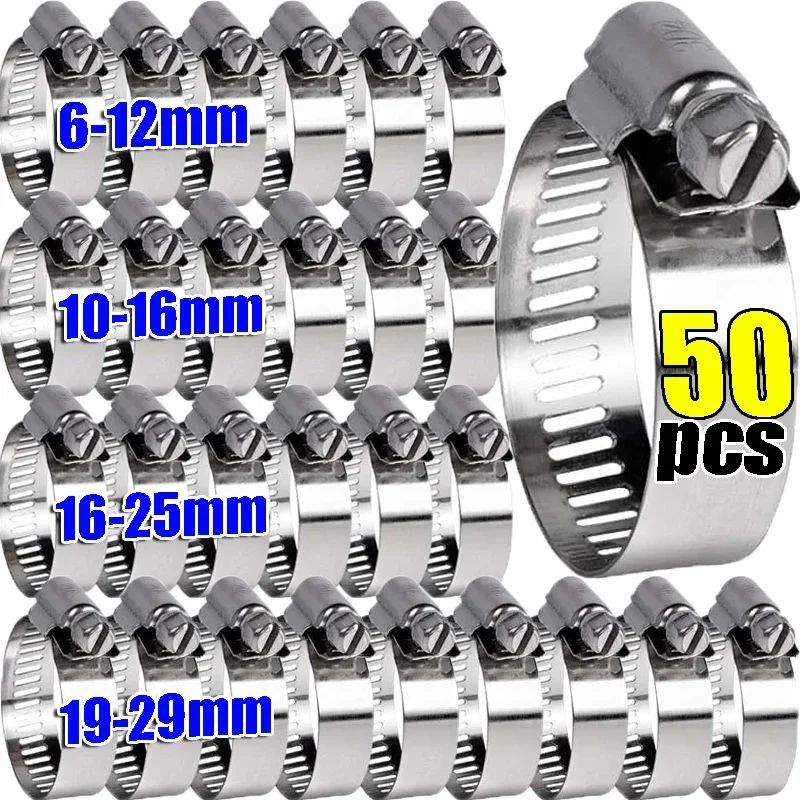 10-50pcs Hose Clips Pipe Clamps Stainless Steel Hoop Clamp H