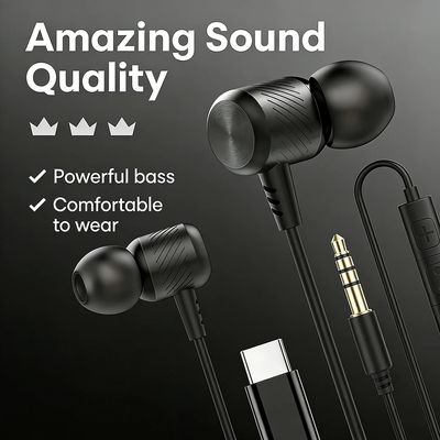 Deep Bass Metal Wired Earphones DAC Type C 3.5mm With Mic Ea