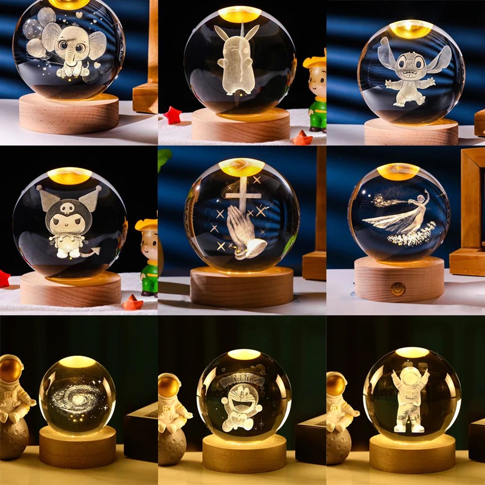 6cm 3D Crystal Ball Kuromi Stitch Pikachu Doraemon A Dream H