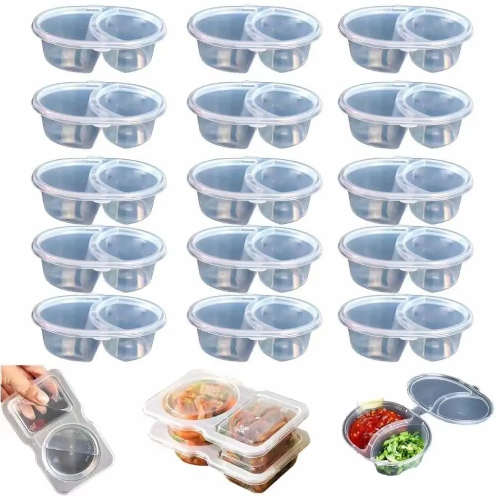 15Pcs Disposable Plastic Takeaway Double Sauce Cup Container