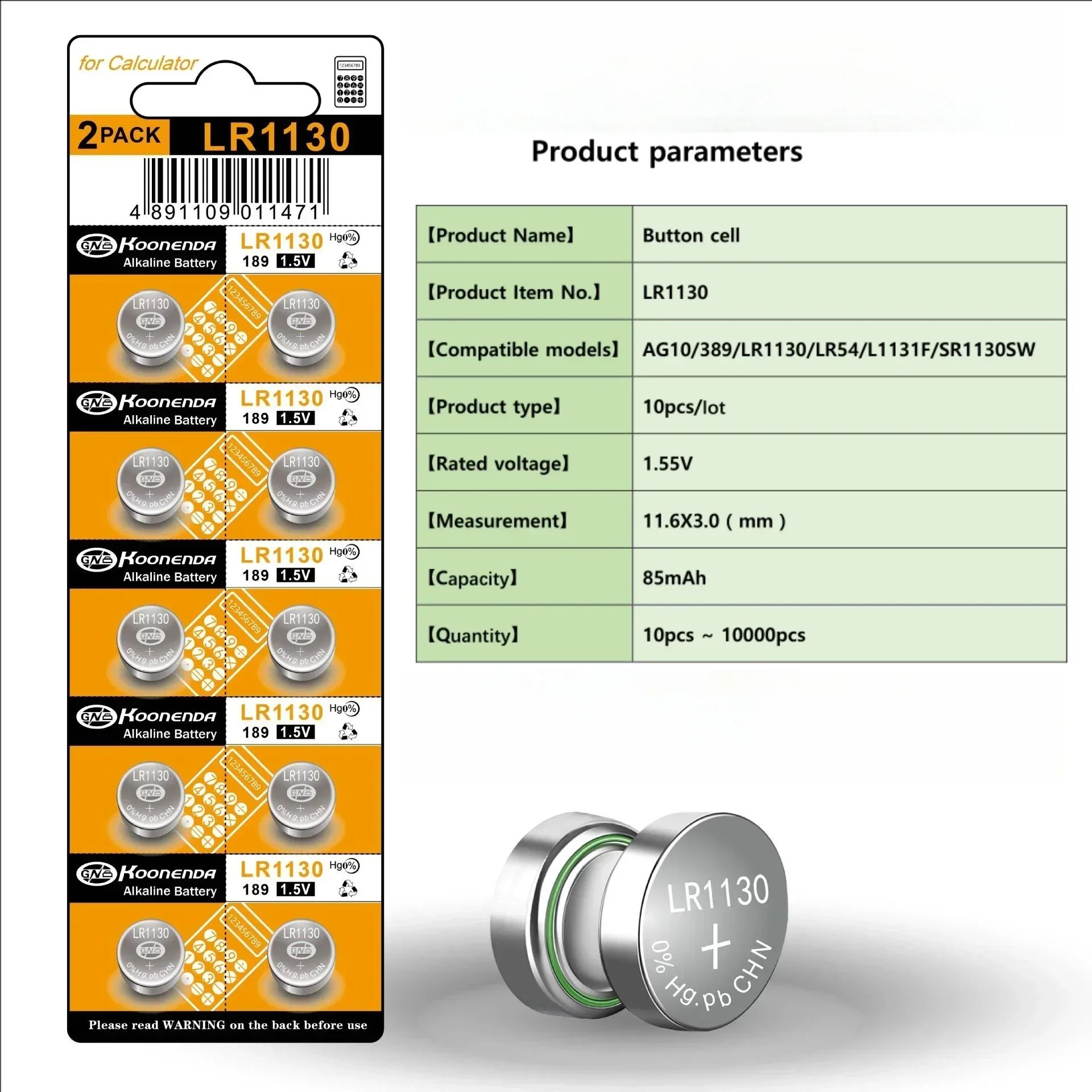 High Capacity 6-100Pcs AG10 Button Cell Batteries LR1130 But