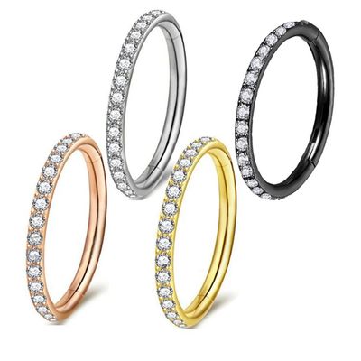 1PC Diamonds Hinged Nose Ring Hoop Hypoallergenic Conch Dait