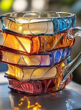 Painted Book Mug, 3D Colored Glass Book Coffee Mug, Novelty