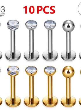 10Pcs ASTM F136 Titanium 2/3/4mm CZ Labret Stud 16G Tragus H