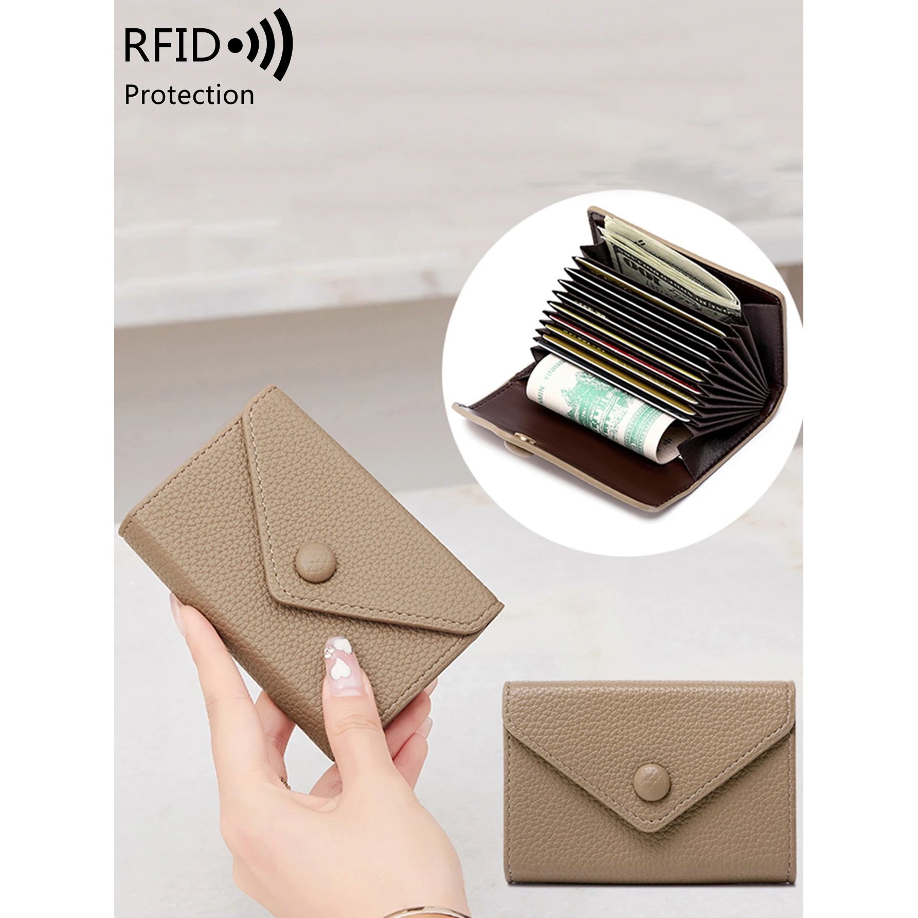 RFIDanti-theft brush lychee embossed multi card slot women's