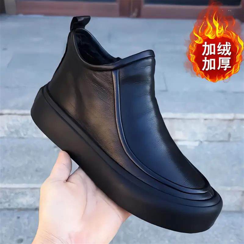 雪溪电子商务男鞋飞行员雪地靴男士冬季新款皮鞋加绒加厚保暖短靴