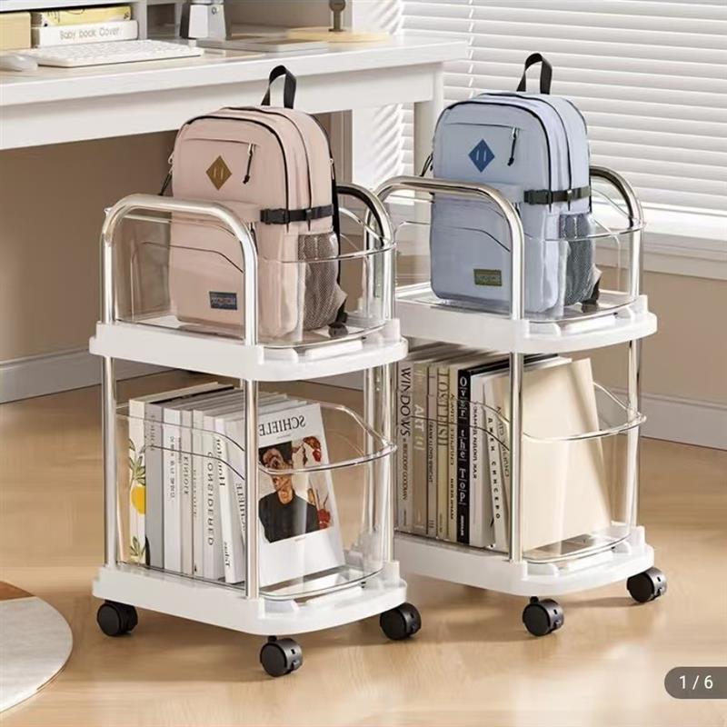 多功能带滑轮书包置物架霖购商行可移动小推车书本收纳架多层柜子