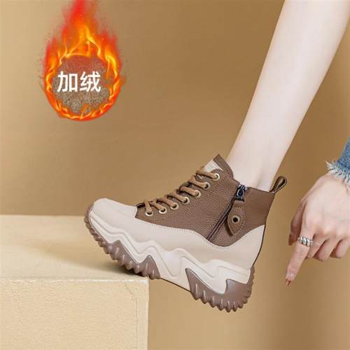 飞飞高奢女鞋2025新款冬季加绒厚拼色老爹鞋厚底增高女士帕拉鞋子