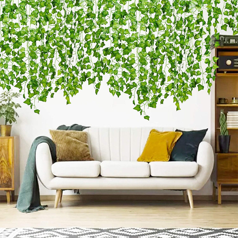 跨境亚马逊人造常春藤叶2.0米植物藤蔓悬挂假树叶墙壁绿色装饰花