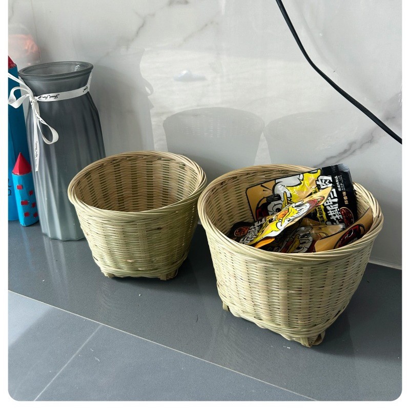 小竹筐竹制品竹编手工编织收纳盒桌面迷你铅笔盒文具创意竹编篮子