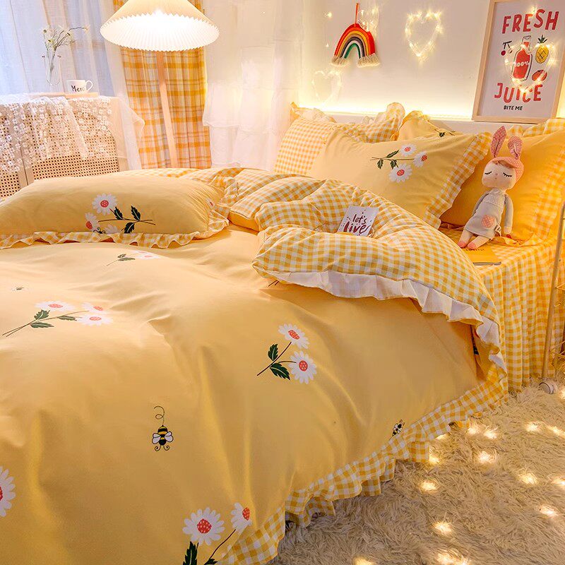 韩式公主风简约可爱床裙款四件套床单被套罩3宿舍三件套床上用品4