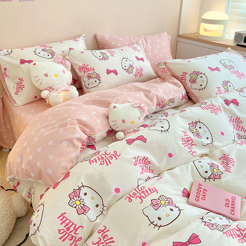 卡通风凯蒂KT猫四件套全棉纯棉hellokitty儿童女孩学生床上三件套