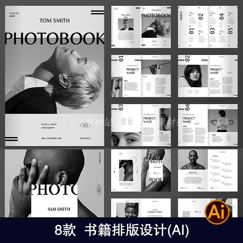 国外创意高级黑白书籍画册杂志图片文字排版设计ai素材模板1514
