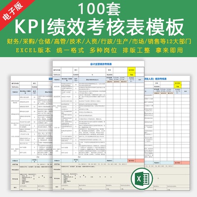 KPI绩效考核表公司财务采购行政部门员工岗位关键指标电子版资料