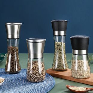 不锈钢胡椒研磨器手动玻璃研磨瓶现磨花椒粉调料瓶碎海盐颗粒家用