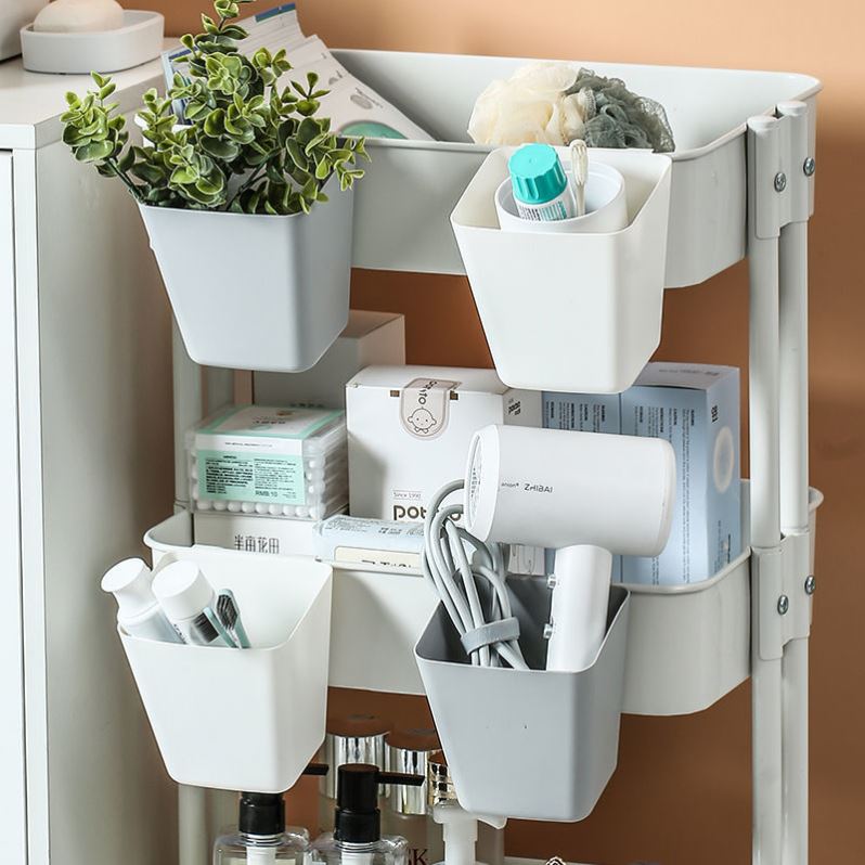 推车小挂桶厨房置物架小推车挂篮塑料整理收纳盒桌面化妆刷笔收纳