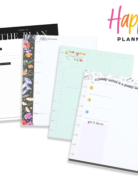 【替换内页】THE HAPPY PLANNER中号美国创意手账本替换空白内页40张笔记本计划本可拆卸活页本替芯9孔蘑菇孔