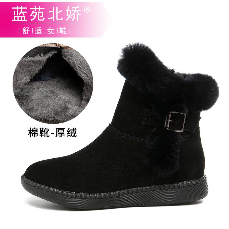 雪地靴女冬季棉靴2021新款牛筋软底加绒短靴平底妈妈棉鞋真皮t女