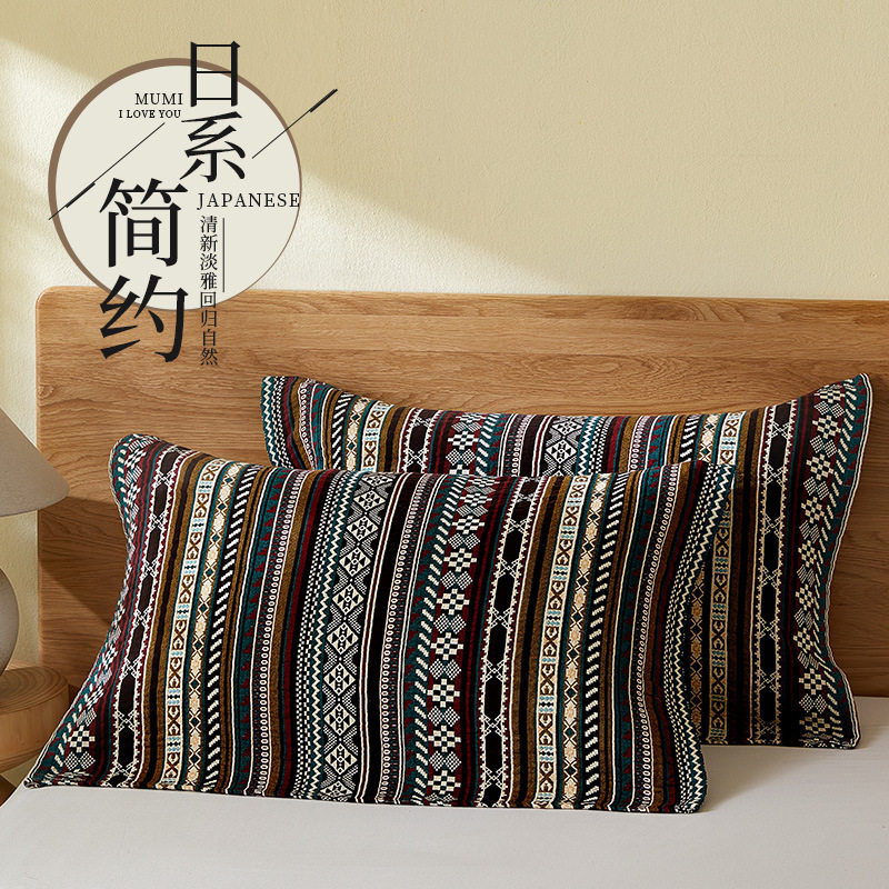 英伦风条纹枕巾纯棉a类四层棉纱四季通用一对枕头巾男士防头油