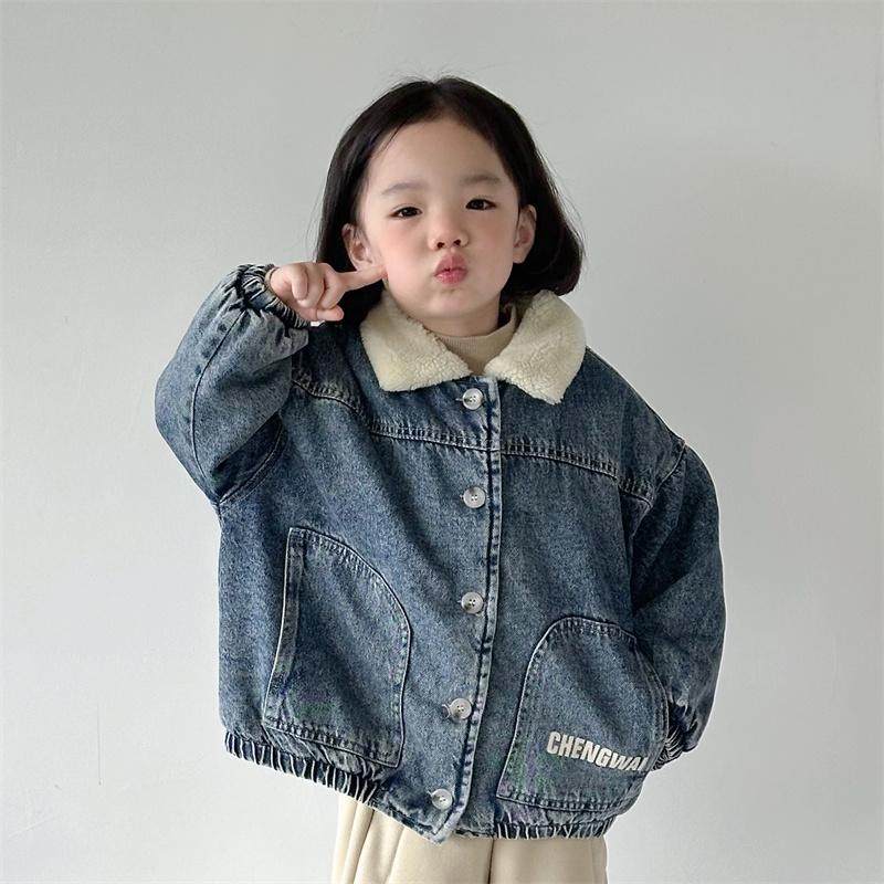 冬小瓜女童夹棉牛仔外套2025新款秋冬款韩版男童宝宝洋气加厚棉袄