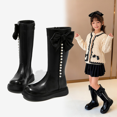 加绒女童长靴法式高筒靴软底棉靴