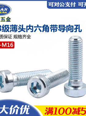 8.8级高强度镀锌薄头内六角带导向孔螺栓 DIN6912矮扁平头螺丝钉