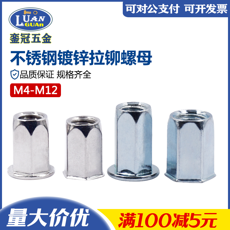 不锈钢碳钢全六角通孔拉铆螺母