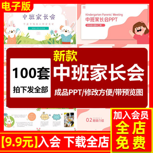 幼儿园中班家长会上下新学期开学PPT课件模板教师老师发言稿范文